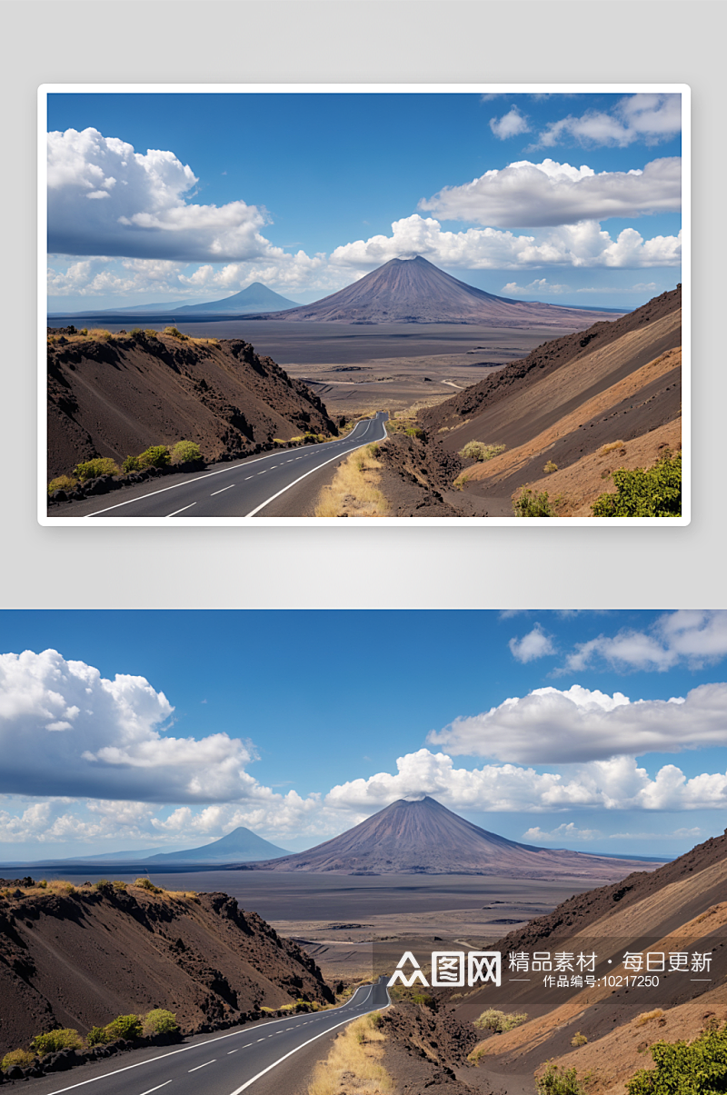 沿火山火山口公路全景图高清特写图片素材