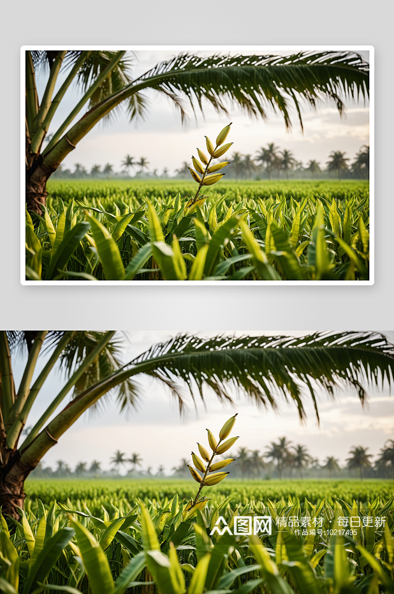 香蕉树背景水稻作物高清特写图片素材