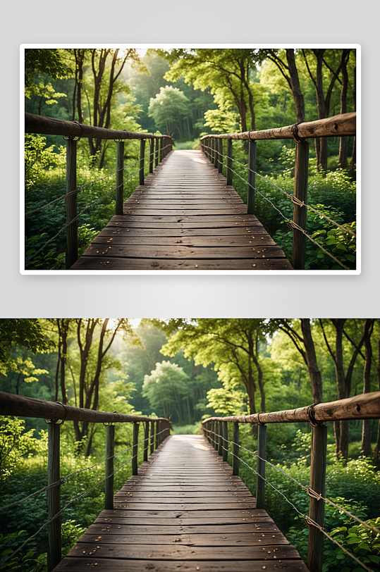 长木桥森林绿树高清特写图片