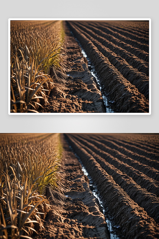 玉米田包围排水沟高清特写图片