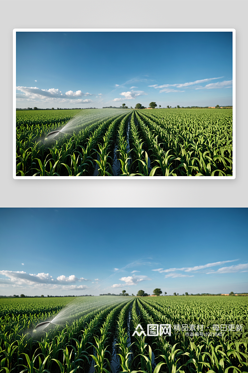 玉米地里浇水高清特写图片素材