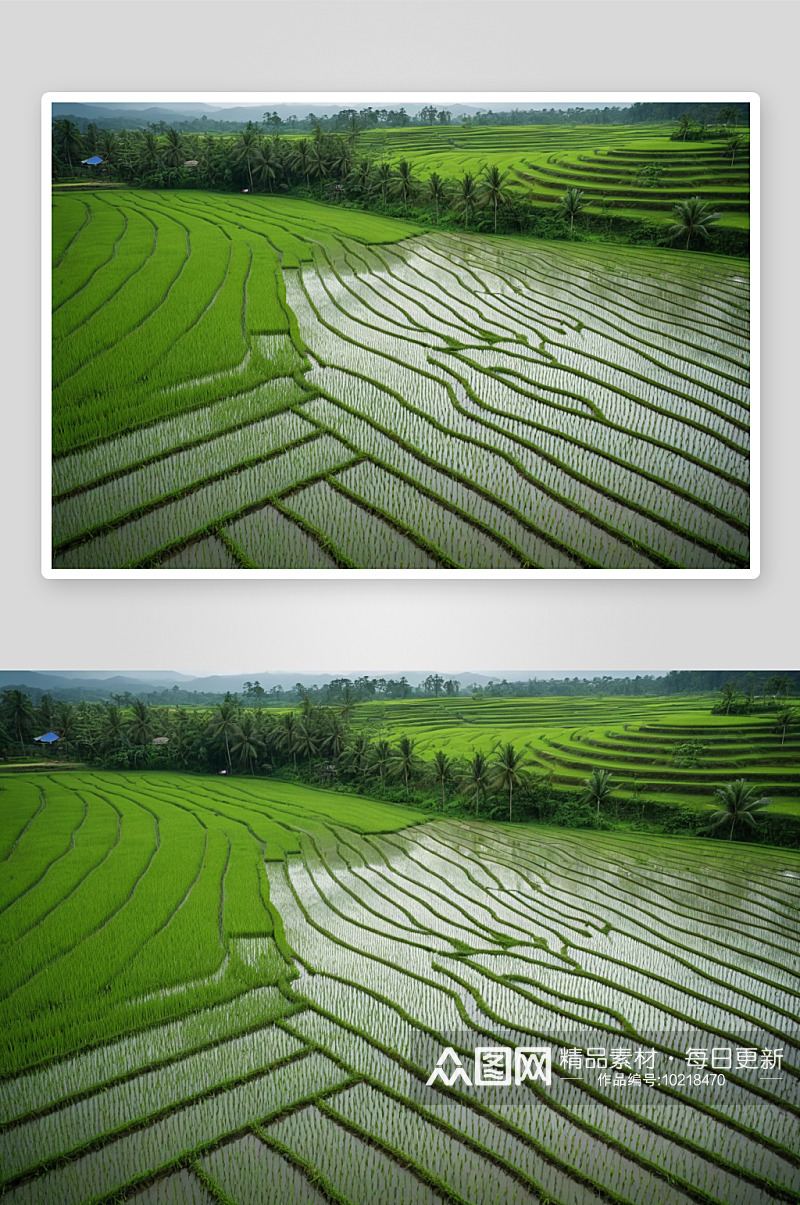 雨季农村农业绿色田野景观稻田高清特写图片素材