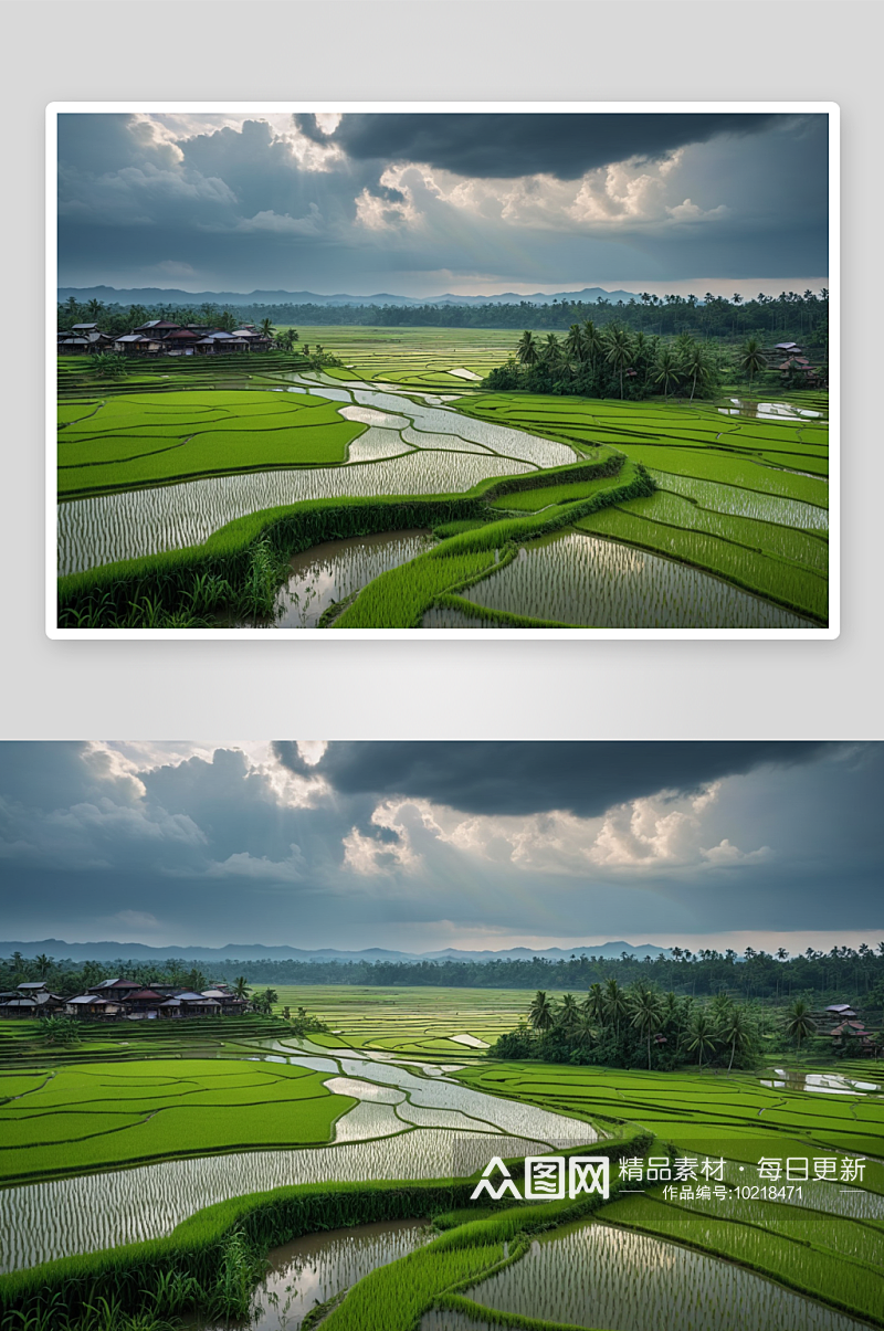 雨季后稻田俯瞰图高清特写图片素材