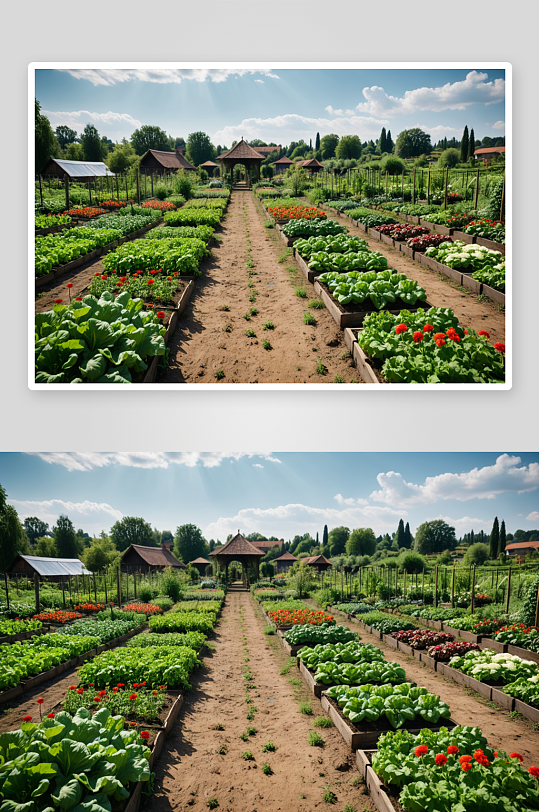 有蔬菜花卉大型乡村有机花园高清特写图片