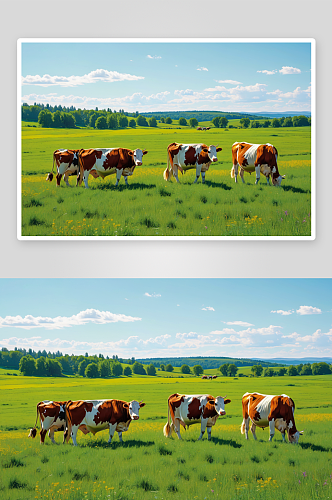 三只奶牛田野里吃草图片
