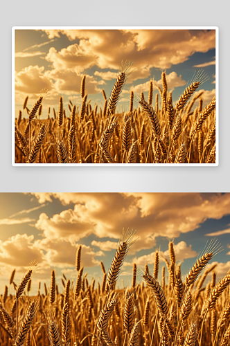 成熟麦穗美丽天空云彩特写选择性聚焦图片