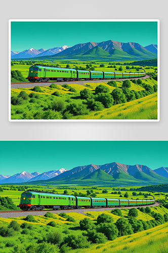 美丽绿色野生动物火车视图图片