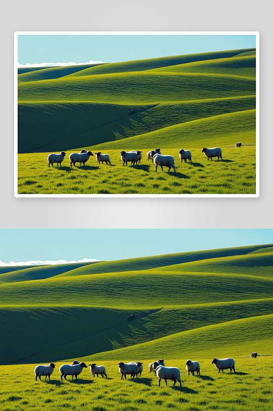 草原光影羊群图片