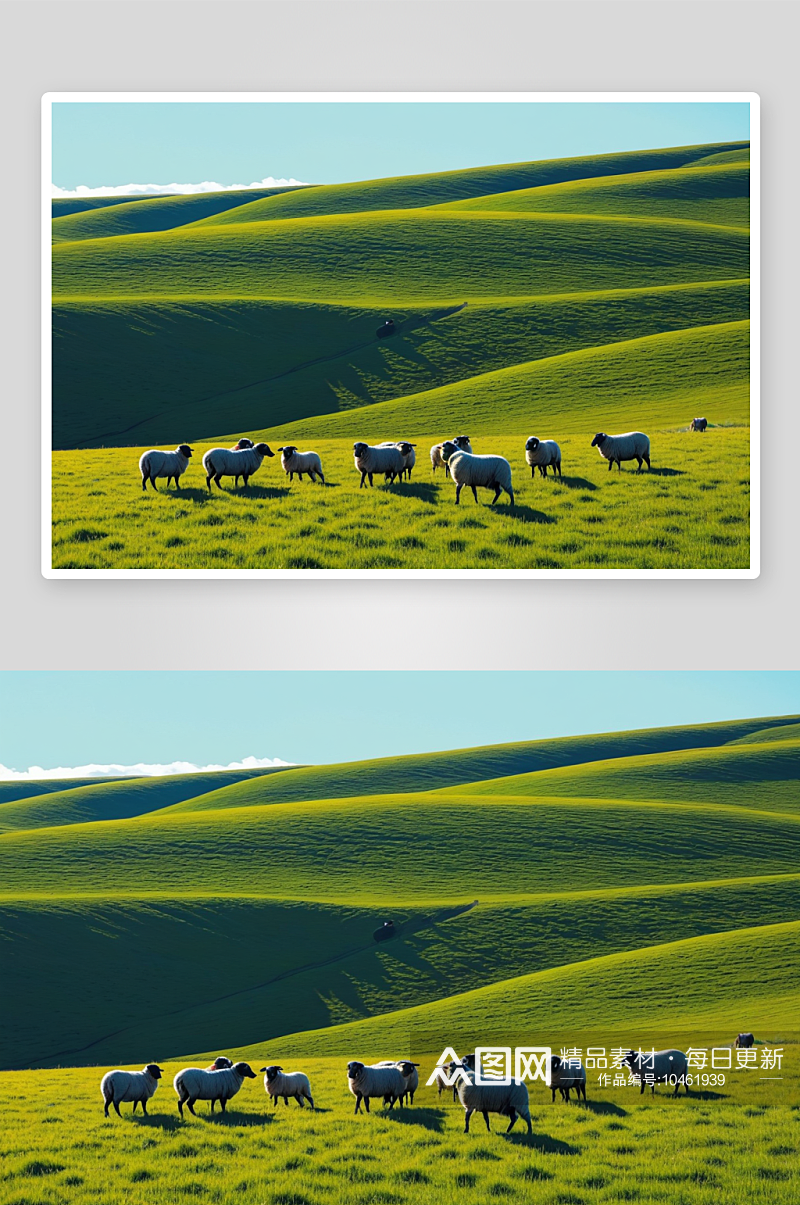 草原光影羊群图片素材