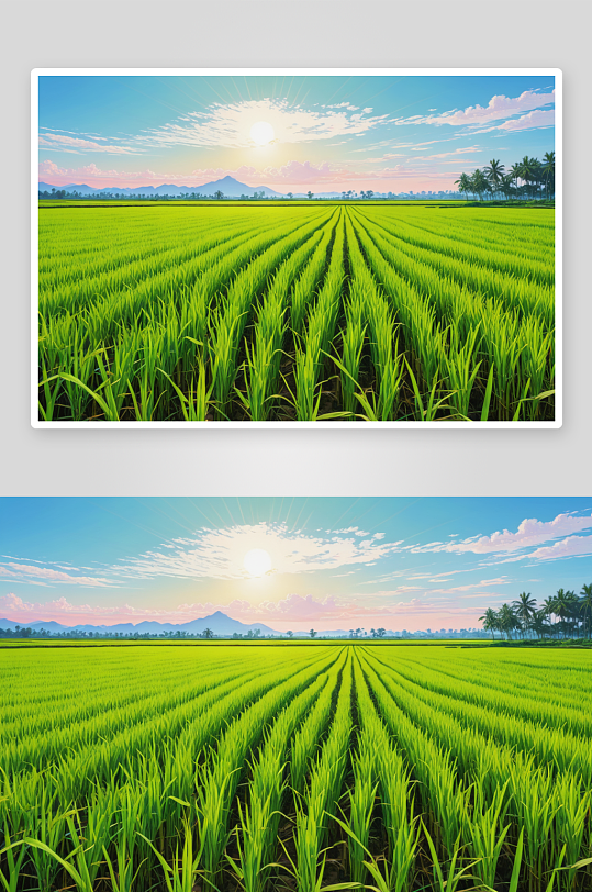 水平画幅水稻田中成熟水稻穗图片