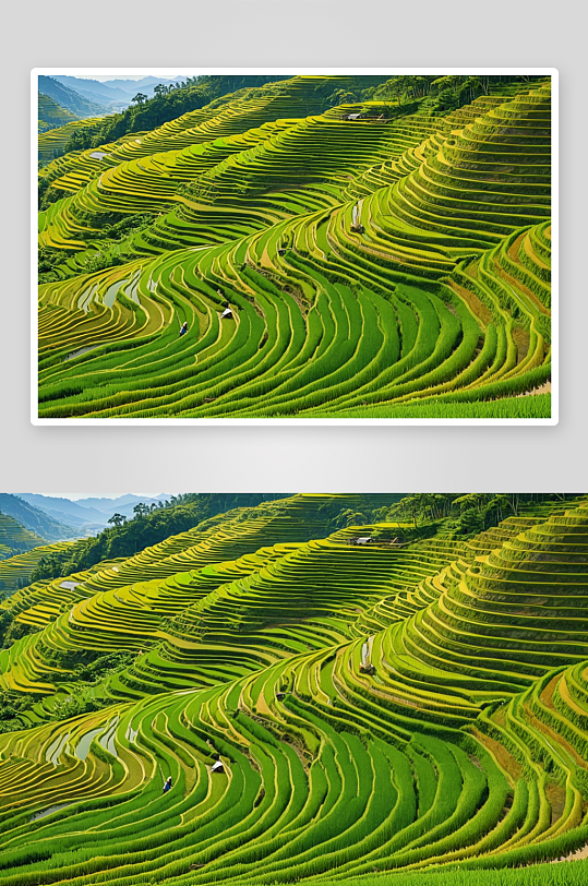 水稻梯田风景秀丽山坡稻田图片