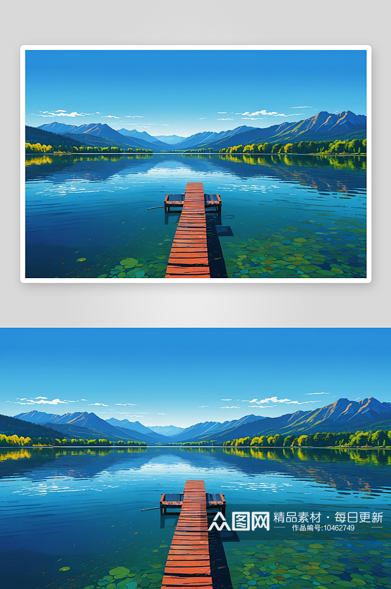 碧蓝天空衬托着美丽湖水图片素材