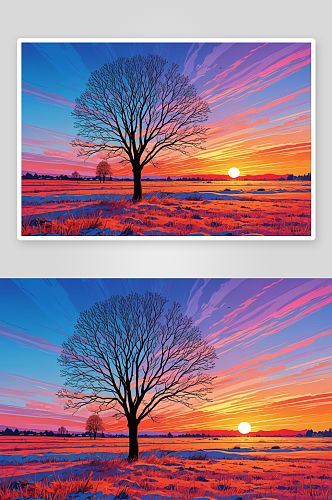 冬季日落日落时天空映衬风景图片