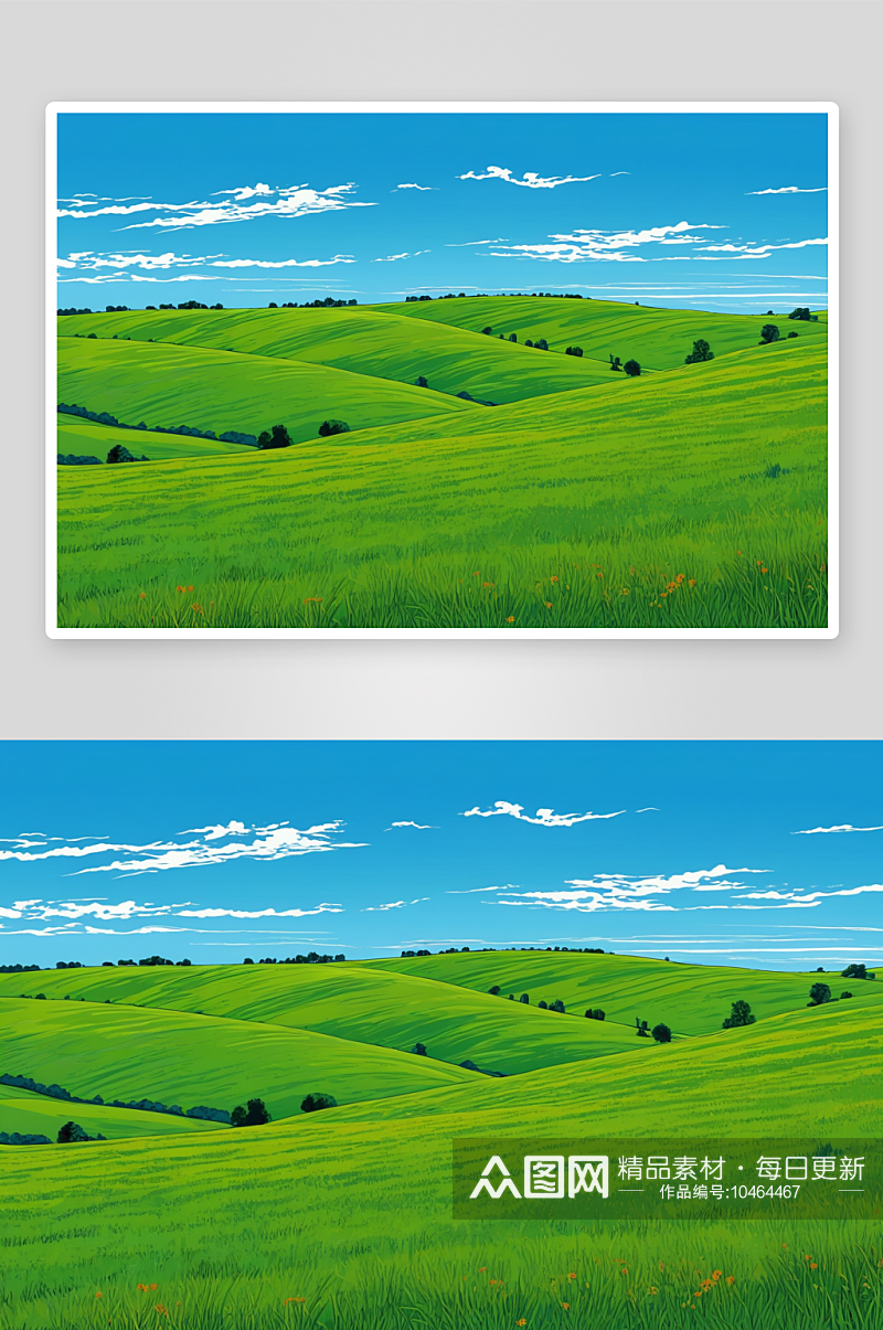 山丘绿色草地蓝色天空图片素材