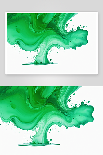 抽象背景绿色墨水滴白色画布图片