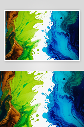 抽象背景绿色蓝色墨水液体纹理混合画布图片
