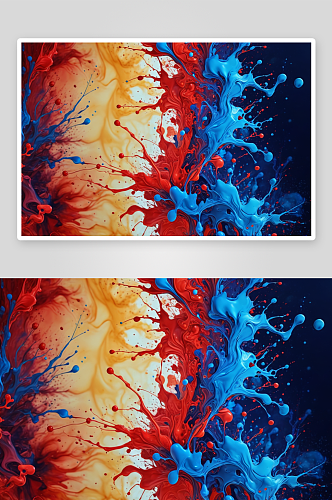 抽象背景红色蓝色墨水液体纹理混合画布图片