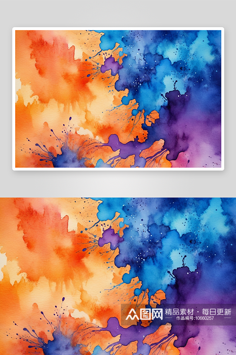 橙蓝紫抽象水彩画艺术背景图片素材