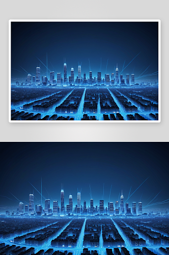 城风光科技感线条蓝色背景图片