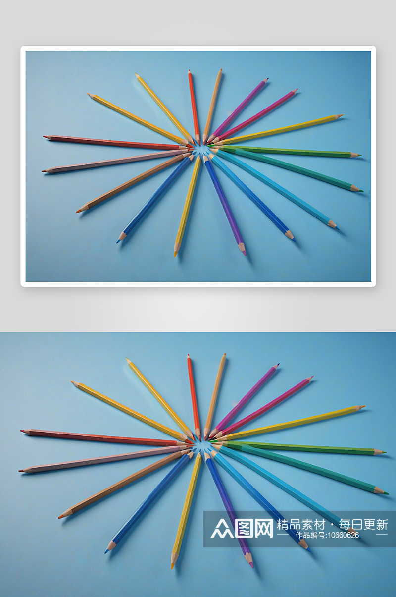彩色铅笔几何线条创意摆拍蓝色背景图片素材