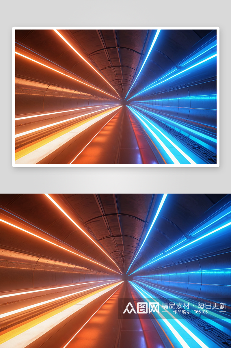 地铁隧道中多道灯光轨迹未来主义画面图片素材
