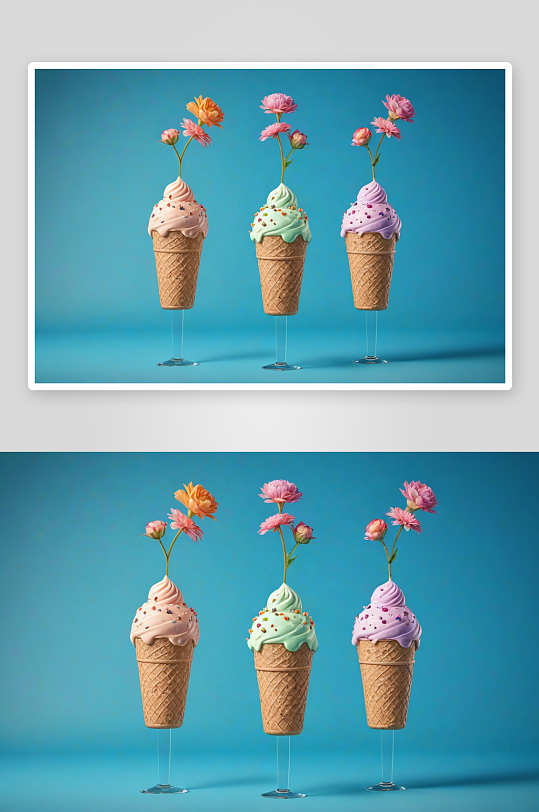 带鲜花冰淇淋图片