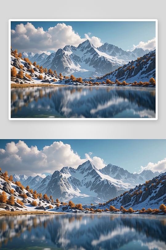 白雪皑皑群山湖景户外运动广告背景图图片