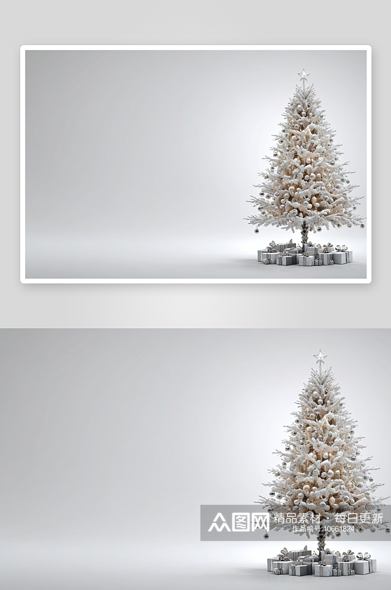 白色圣诞树装饰白色背景空间图片素材