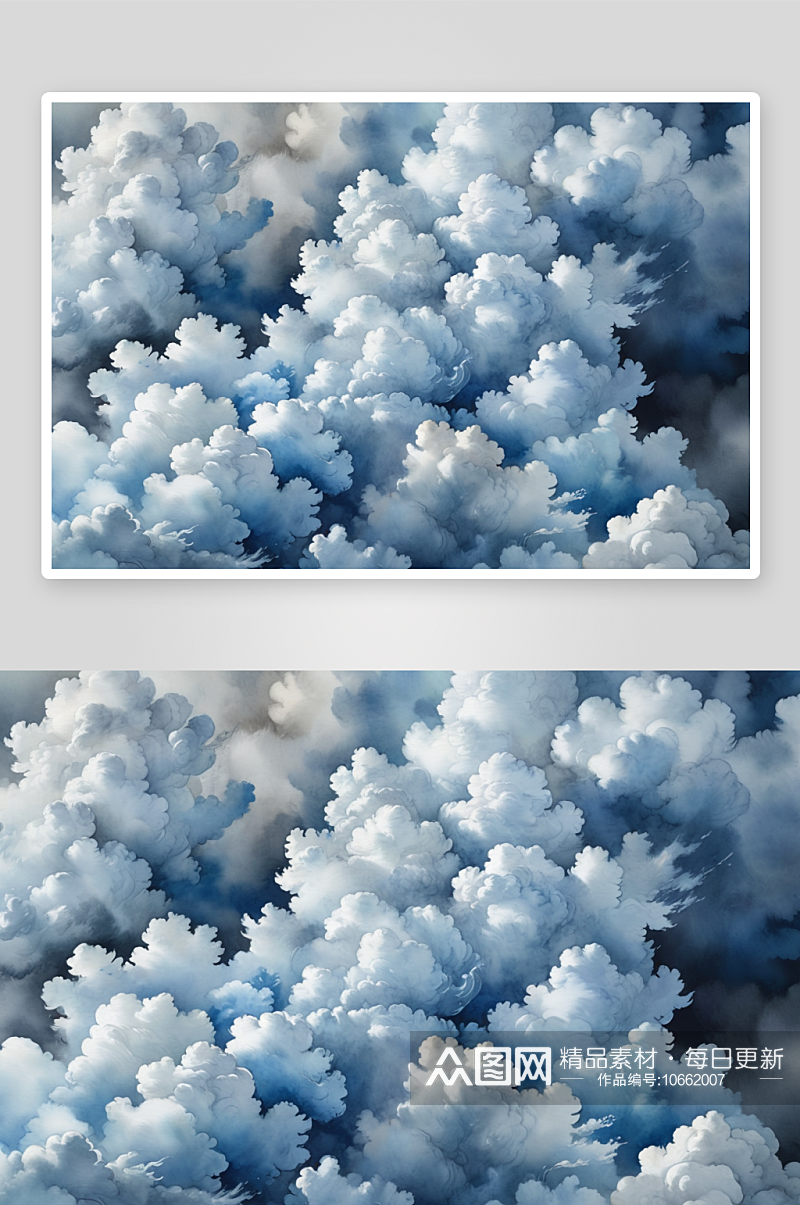 抽象水彩灰蓝色云彩艺术绘制背景图片素材