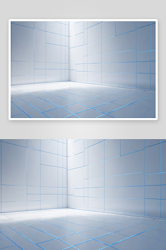 白色方块蓝色网格线条渲染图片