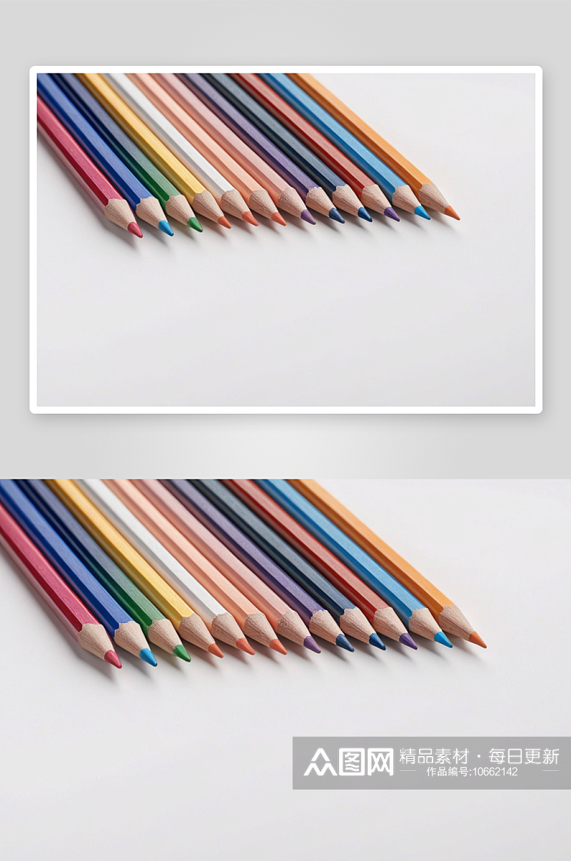 白色背景中排列整齐彩色铅笔图片素材