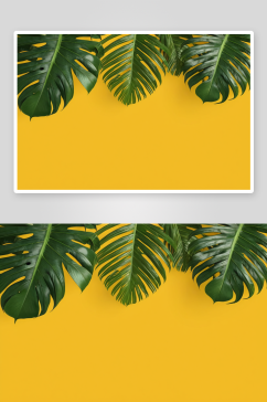 黄色背景热带树叶棕榈叶图片