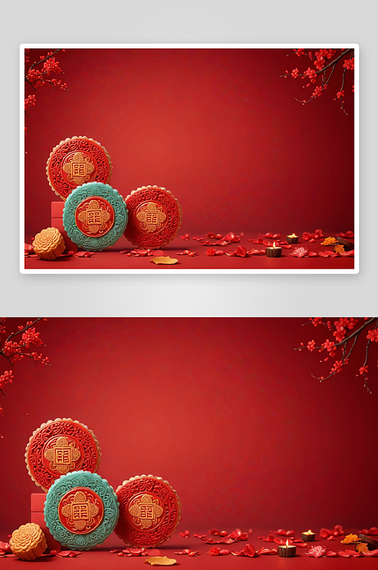 红色背景喜庆月饼中秋节装饰图片