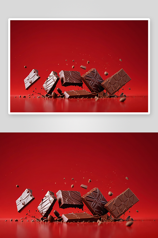 红色背景货味食品巧克力跳动高速棚拍图片