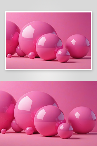抽象几何球体组粉红色背景图片