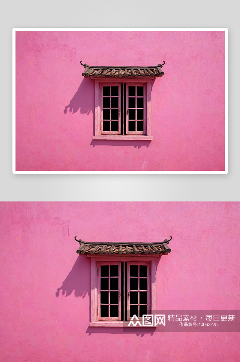 横坑村粉红色墙旧窗户极简主义风格图片素材