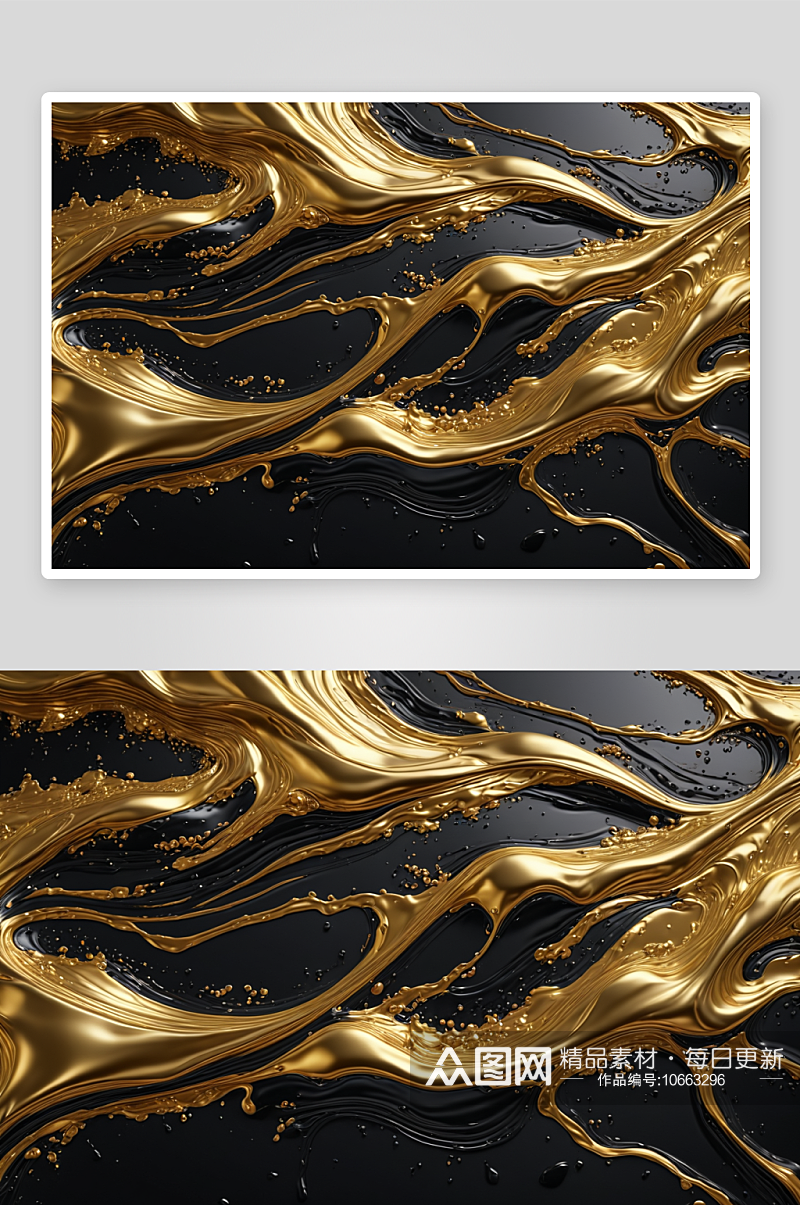 黑色表面滑动金色金属液体浮雕纹理图片素材