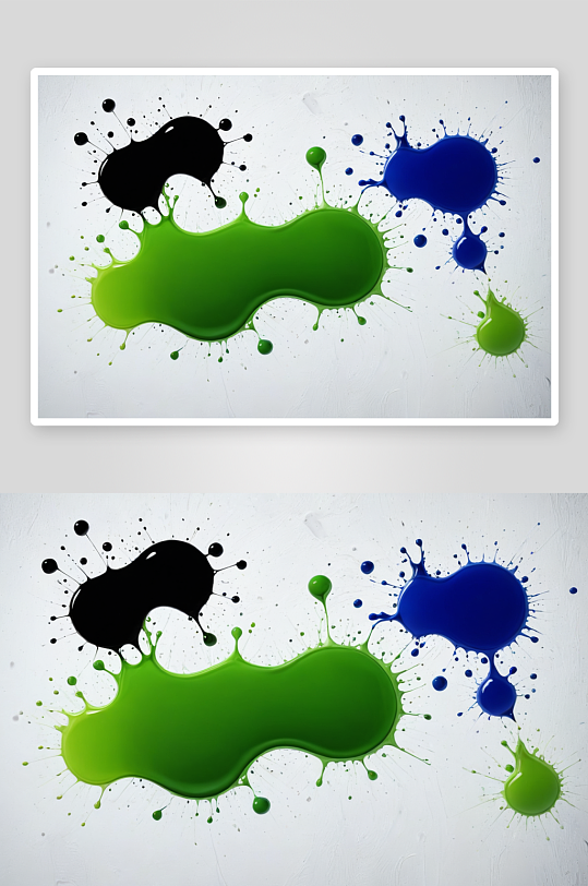 抽象背景黑色绿色蓝色颜料滴白色画布图片