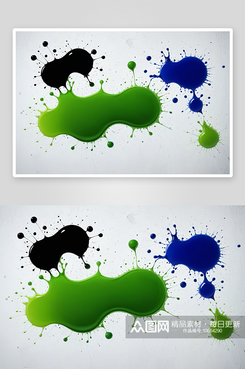抽象背景黑色绿色蓝色颜料滴白色画布图片素材
