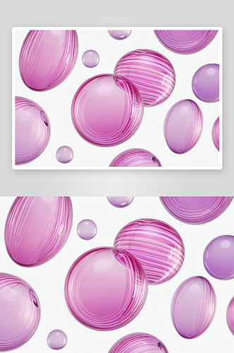 粉红色紫色条纹泡泡漂浮白色背景图片
