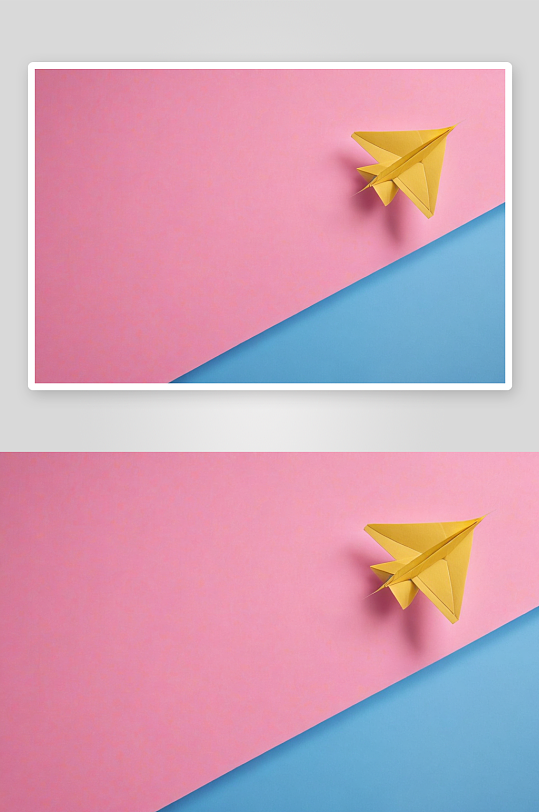 粉红色蓝色背景黄色纸飞机图片