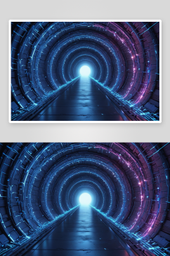 发光点形成一个抽象隧道插图图片