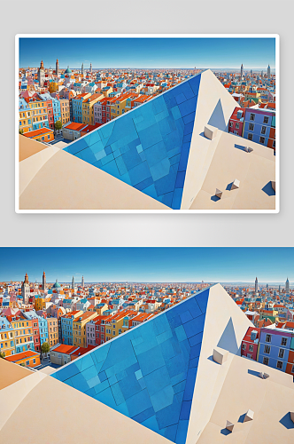 色彩几何画城建筑图片