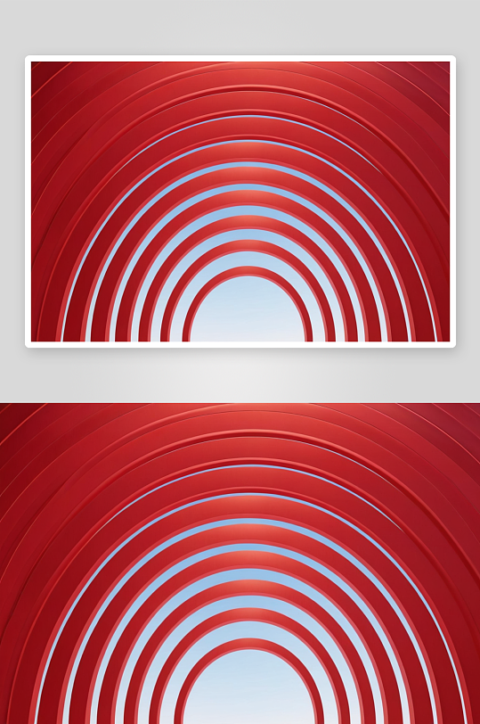 三维立体红色抽象同心圆弧造型景观图片