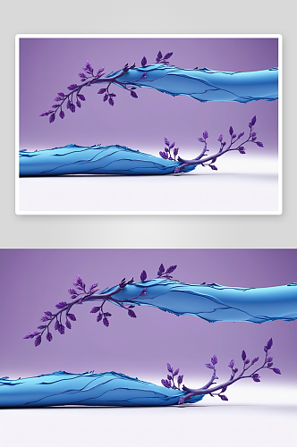 三维抽象渲染分支蓝色紫色背景图片
