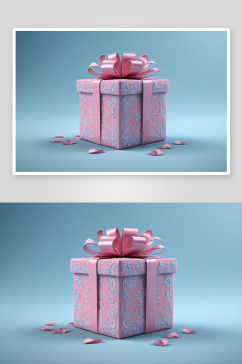 清新蓝色背景粉色礼物盒图片
