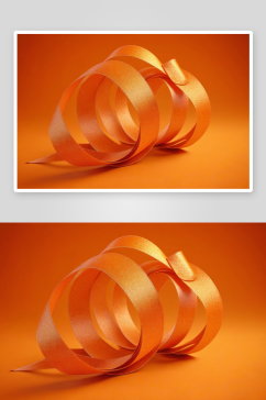 一卷卷曲亮橙色丝带抽象图像图片