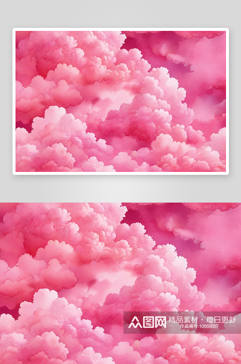 一幅粉红色背景粉红色云水彩画图片素材