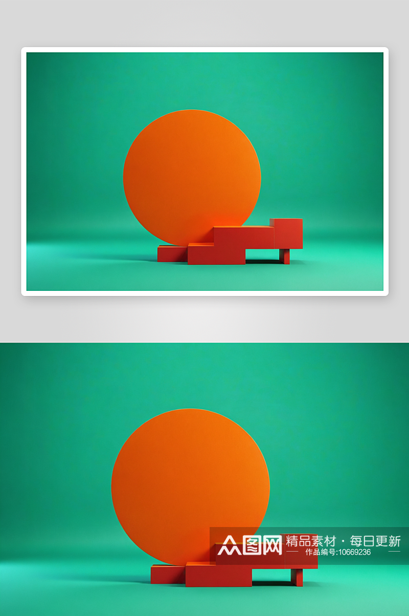渲染性能舞台背景红色橙色几何绿色背景图片素材