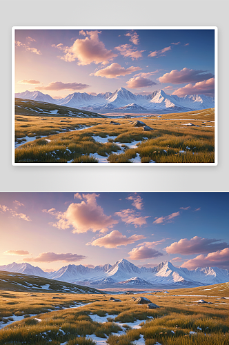 美丽雪山草原美景广告背景图壁纸图片